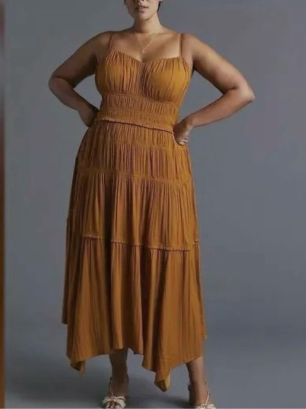 NWT Anthropologie Ruched Tiered Slip Dress Bronze Gold 22W